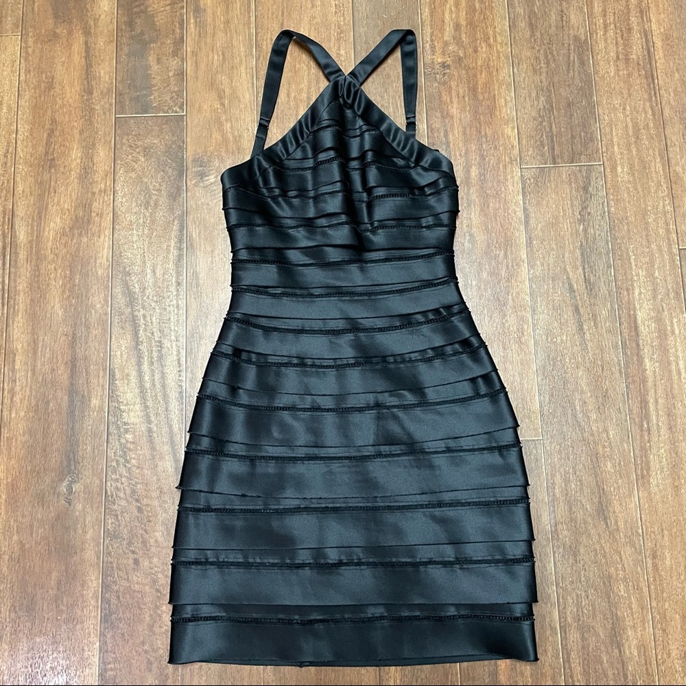 BCBGMaxAzria | Little Black Dress Tier Layered Bodycon with Halter Neck LBD